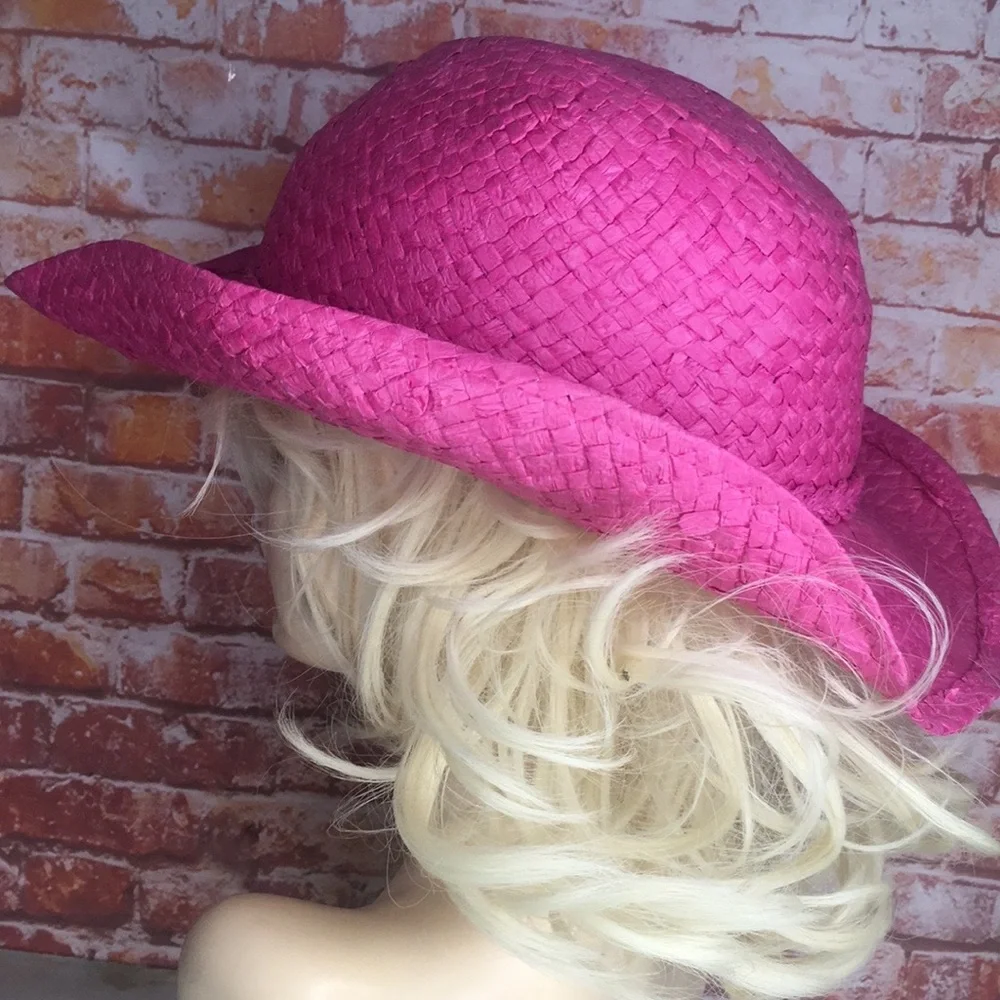 Vintage Tropical Trends Hot Pink Straw Cowboy Hat